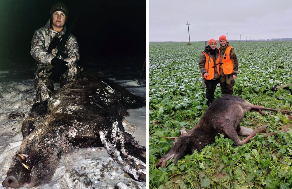 Татьяна Шуневич с трофеями — кабаном и лосем.